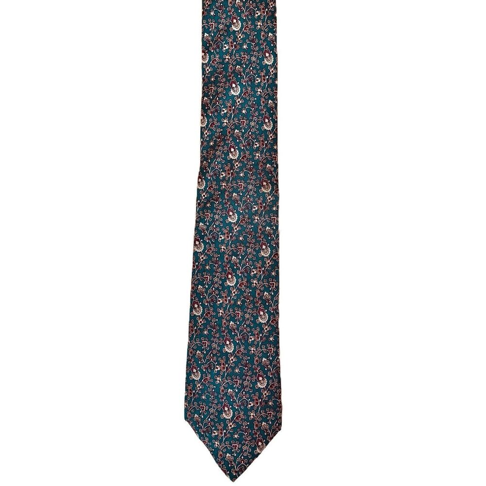 Pierre Cardin Silk Tie Green Brown Paisley Print Couture Collection Vintage - Picture 4 of 7